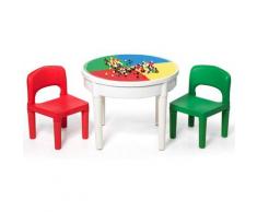 Dreamade - Kindersitzgruppe Bausteine Spieltisch Set, Konstruktionstisch mit 2 Stühlen, Mehrzweck