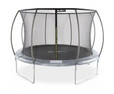 Trampolin Rund Ø 370cm Farbe Grau -SATURNE Inner XXL- Gartentrampolin mit Innenschutznetz, Super