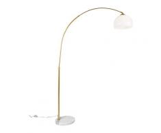 Qazqa - Moderne Bogenlampe Messing mit weißem Schirm - Arc Basic - Gold/Messing