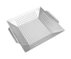Quadratisches Edelstahl-Grilltablett mit Loch Grillkorb Tablett Grillwerkzeug für den Außenbereich