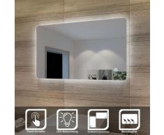 SONNI Badspiegel Lichtspiegel LED Spiegel Wandspiegel mit Sensor-Schalter 100 x 60cm kaltweiß IP44