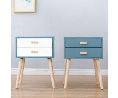 2x Nachttisch mit Schublade Nachttisch Schrank Massivholz Skandinavische 45x35x59.5cm(Hellgrau+blau