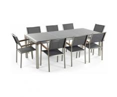 Gartenmöbel Set Granit grau poliert 220 x 100 cm 8-Sitzer Stühle Textilbespannung grau GROSSETO