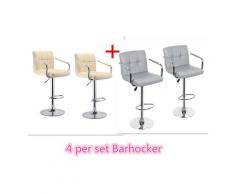 Oobest - 4 Barhocker mit Armlehnen Lehne Belastbar bis 120kg Höhenverstellbar ?Beige+Grau?