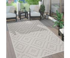 Outdoor Teppich Wetterfest Wohnzimmer Küchenteppich Skandi Ethno Muster Uni 3D 60x100 cm, Creme 2