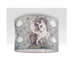 Kinderlampe Deckenlampe led Pendelleuchte Kinderzimmer Lampe Mit Einhorn, E27 Grau (Ø45.5 cm),