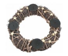 Adventskranz aus Naturgeflecht 40 cm ø mit Kerzenhalter - Braun, schwarz