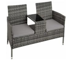 Tectake - Rattan Gartensitzbank mit Tisch - Gartenbank, Sitzbank, Holzbank - grau