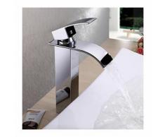 Waschtisch-Armatur aus Messing, Wasserfallstrahl und modernes Design (erhöht)