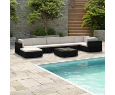 8-tlg. Garten-Lounge-Set mit Auflagen Poly Rattan Schwarz - Youthup