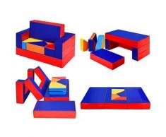 4 in 1 Kinder Sofa & Sitzgruppe & Bett & Puzzle Matraze, 6 TLG. Schaumstoffbausteine, Spielsofa