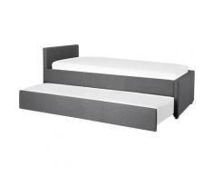 Tagesbett ausziehbar Polsterbezug dunkelgrau Leinenoptik Lattenrost 90 x 200 cm MARMANDE