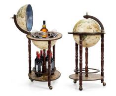 Globusbar mit 3 Rollen, Barwagen Weltkugel Cocktailbar mit Bodenplatte, Hausbar Minibar Tischbar