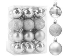 Weihnachtskugeln Silber, 24 Stücke Kunststoff Christbaumkugeln Weihnachtsdeko, Glänzend Glitzernd