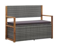 Asupermall - Bank mit Stauraum 110 cm Poly Rattan Massivholz Akazie Grau
