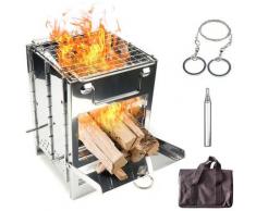 Klappbarer Holzofen Blasrohr Drahtsäge Kit Mini bbq Grill mit Tragetasche zum Wandern Wandern