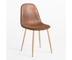 Pack 4 Kunstleder Stühle Glamm Kunstleder - Stahl Kaffee Vintage - Kaffee Vintage Natürliches Holz