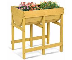 COSTWAY Hochbeet Blumenkasten Pflanzkasten Blumenbeet Blumentrog mit 2 Faechern aus Holz