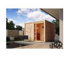 Karibu - Saunahaus Cuben Gartensauna 3 Sitzbänke aus Holz in Naturbelassen Sauna Wandstärke: 38 mm