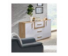 Jugendzimmer - Kommode Oskar 07, Farbe: Eiche Hellbraun / Weiß - 84 x 128 x 40 cm (H x B x T)