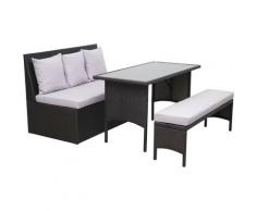 Poly-Rattan Garnitur 860, Garten-/Lounge-Set Sitzgruppe, Gastronomie 2er Sofa Tisch Bank ~ schwarz,
