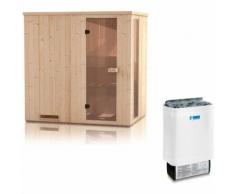 Elementsauna Gobi 60 mm mit Sichtfenster und Dachkranz inkl. 6 kW Saunaofen - Außenmaße (B x T x