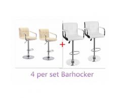 Oobest - 4 Barhocker mit Armlehnen Lehne Belastbar bis 120kg Höhenverstellbar ?Beige+Weiß?