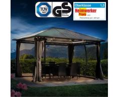 Alu-Pavillon Premium 3x4m grau festes Dach wasserdicht + Moskitonetz + LEDs - Brast