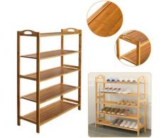 Schuhregal Badregal Holzregal aus Bambus,5 Böden Standregal,Natur,Küchenregal,für Bad, Wohnzimmer,