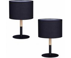 2 x Nachttischlampe Schwarz im Set, Tischlampe mit Stoffschirm, HBT 40 x 25 x 25 cm, edler