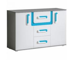 Jugendzimmer - Kommode Oskar 07, Farbe: Anthrazit / Weiß / Blau - 84 x 128 x 40 cm (H x B x T)