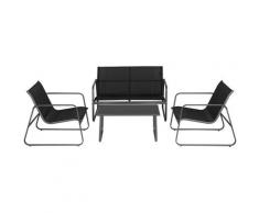 Gartenmöbelset Gartenlounge Set Textilene Sitzgruppe 4-teilige inkl. Couchtisch, Schwarz
