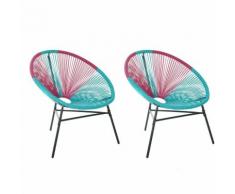 Beliani - Gartenstuhl 2er Set Rosa Türkis Polyrattan Spaghetti-Optik Modern Mexikanischer Stil
