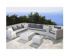 Beliani - Lounge 8er Set Weiß in Rattanoptik Grauen Bezüge Mit Sitzkissen Dekorativ Elegant Modern