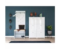 Garderobe Set 103 Dorado 3 tlg Schuhbank 6 Klappen 30 Paar Weiss-Weiss Hgl
