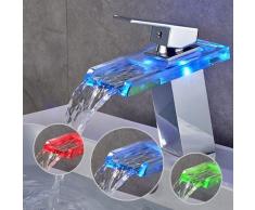 Wasserhahn Bad led rgb Glas Waschtischarmatur Wasserfall Spültischarmatur für Bad - Auralum