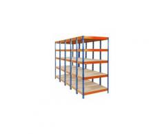 Mega Deal | 5x Kellerregal | HxBxT 220 x 90 x 45 cm | Traglast 875 kg | - Blau-Orange