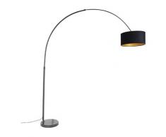 Bogenlampe schwarz Veloursschirm schwarz mit Gold 50 cm - XXL - Schwarz