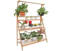 Unho - Pflanzenregal Blumentreppe Bambus Blumenständer Klappbar mit Höhenverstellbar Hängestange
