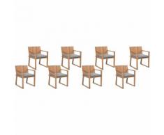 Gartenstuhl Set Akazienholz hellbraun mit Sitzkissen grau 8 Stk. Sassari