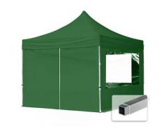 3x3 m Faltpavillon TOOLPORT, ECONOMY Alu 32mm, Seitenteile mit Panoramafenster, dunkelgrün