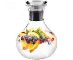Relaxdays Glaskaraffe bauchig, 1,5 Liter, Gastro, Edelstahl Ausgießer, feines Kristallglas,