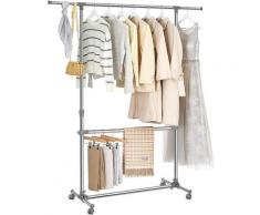 Kleiderständer Garderobenständer mit Rollen Höhenverstellbar von 113 bis 198cm, Edelstahl
