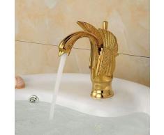 Schwanen-Waschtischarmatur aus massivem Messing in poliertem Gold