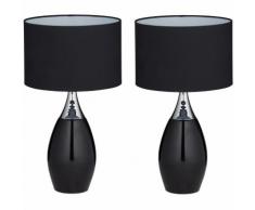 2 x Nachttischlampe REEVA Pin Shape im Set, moderne Tischleuchte, mit Stoffschirm, für Nachtschrank