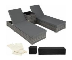 Tectake - 2 Sonnenliegen Rattan mit Aluminiumgestell und Tisch inkl. Schutzhülle - Gartenliege,