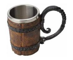 Einemgeld - 550 ml Holznachbildung Fass Edelstahl Bierkrug Doppelwandiger Krug Trinkbehälter mit