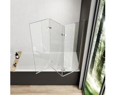 Duschabtrennung 120x140 cm Duschwand für Badewanne, 3-teilig faltbar Badewannenaufsatz mit 6mm Nano