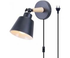 Axhup - Wandleuchte mit EU-Stecker, Moderne Wandlampe Innen mit Lampenschirm im Metall & Holz,