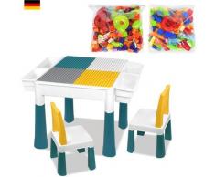 Hengmei - Kindertisch mit Stühle Kindersitzgruppe mit 163 Stück Bausteine Mehrzweck Tabelle zum